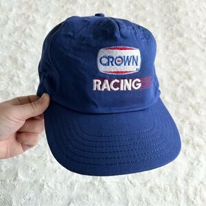 Vintage Crown Racing Hat Cap Adult OS Blue Snapback 80s USA Nascar Sports Image